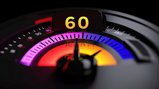 控制面板图标上描绘的风险概念，在 3D 插图中信用评级量表速度计上有 60 个正常指示器