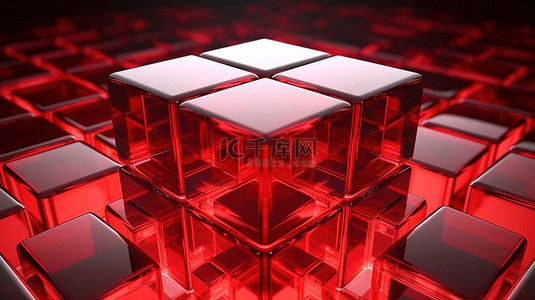 红色抽象立方体的 3d 渲染