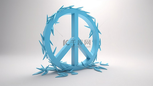 和平之手背景图片_白色背景上蓝色和平标志的卡通风格 3D 渲染，象征着战争和战斗的结束