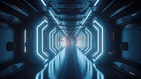 未来空间走廊 3d 渲染抽象科幻走廊