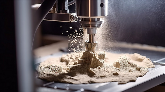 3D 打印机正在使用粉末填充的开放室打印金属物体