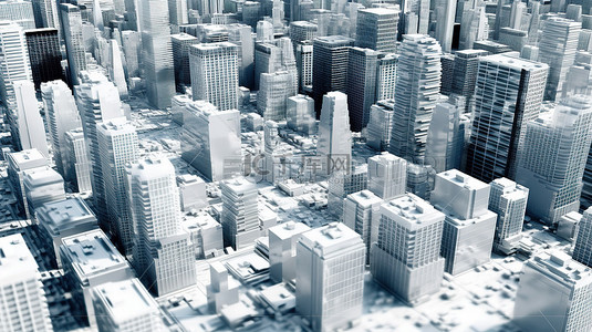 ciudad en bloques 数字城市中一座白色建筑的 3D 渲染