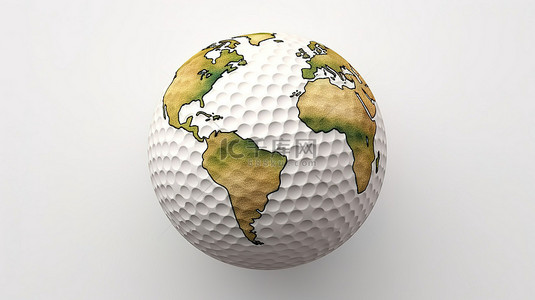 白色世界背景图片_3d 渲染的高尔夫球在白色背景下形成地球形状