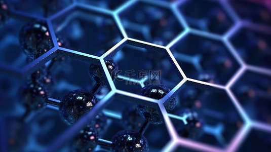 纳米技术背景图片_抽象纳米技术 3D 渲染中六边形几何形式的特写