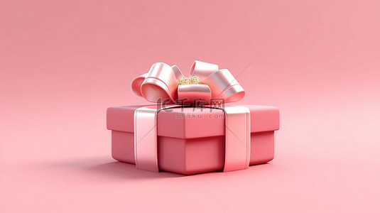 粉色节日礼品盒，带丝带，非常适合圣诞节和新年庆祝活动 3D 渲染