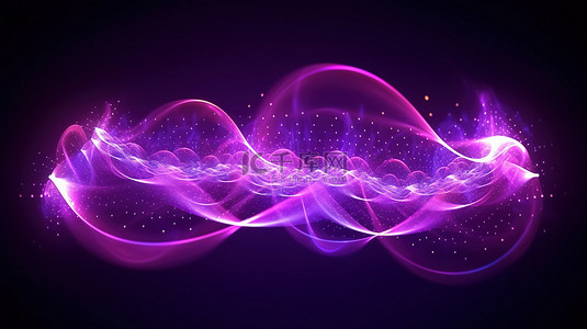 具有动态声波和音乐粒子脉冲的紫色能量流概念的 3D 渲染