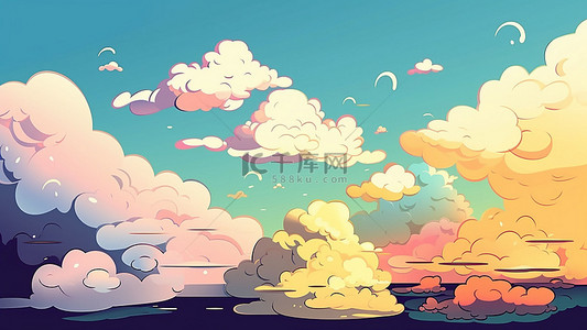 蓝天白云免抠背景图片_天空卡通云朵黄色