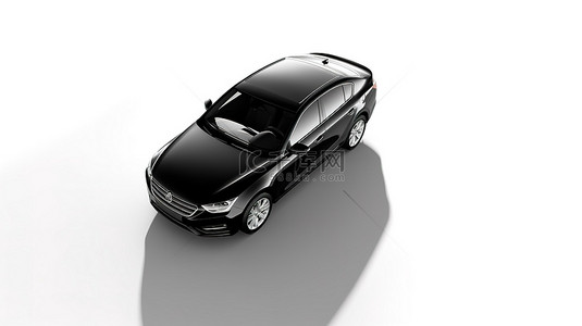 为现代家庭设计的时尚黑色混合动力汽车的 3D 渲染，以白色背景和地面阴影为背景