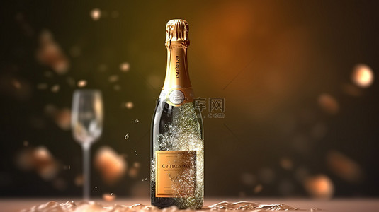 香槟瓶悬挂在半空中模型 3D 渲染