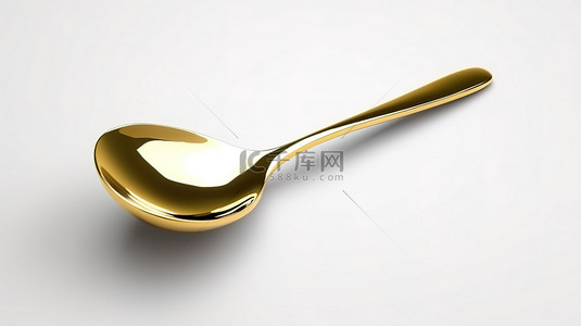 勺子刀叉背景图片_干净的白色背景上闪闪发光的勺子的 3D 渲染