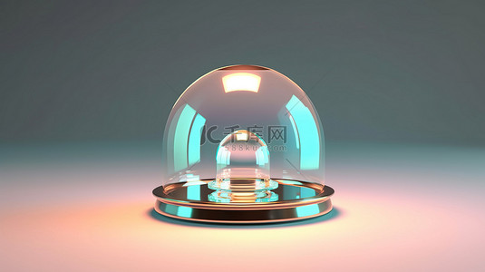 发光背景上的透明圆顶 3D 可视化和渲染