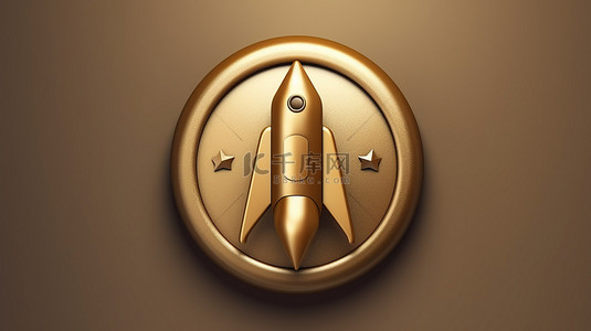 金色火箭背景图片_标题哑光金色火箭图标 3D 社交媒体渲染符号
