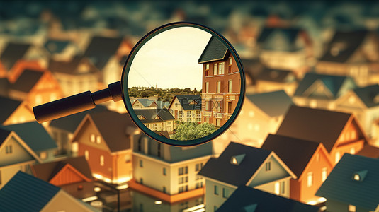 图文搜索背景图片_使用放大镜对住房搜索概念进行 3D 渲染