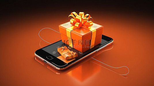 电话优惠券和节日礼物 3D 渲染图像