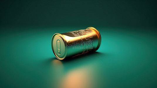 部分充电的电池图标 Fortuna 金色半电池标志在潮水绿色背景上 3d 呈现社交媒体符号
