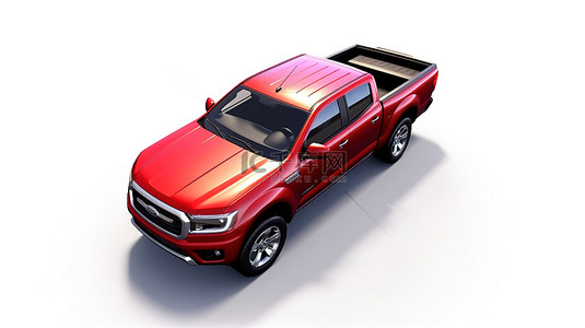 红色商用背景图片_带有红色皮卡车的白色背景的 3D 渲染