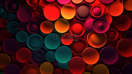 抽象几何橙色背景图片_红色背景上充满活力的 3D 渲染圆圈图案