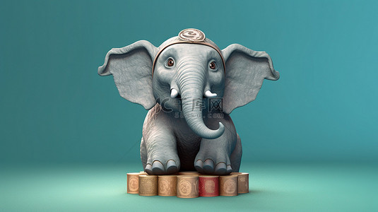 3d卡通大象背景图片_顽皮的 3D 大象举着欧元符号，具有说明性的魅力