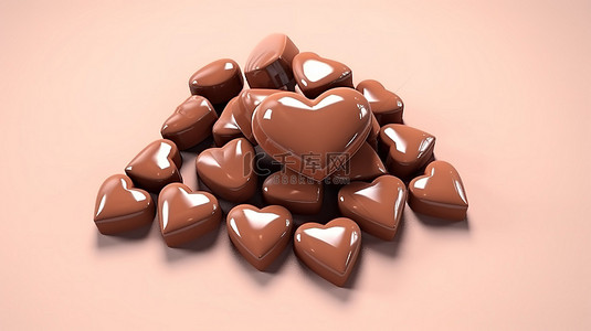 浓郁棕色色调的心形巧克力 3D 渲染