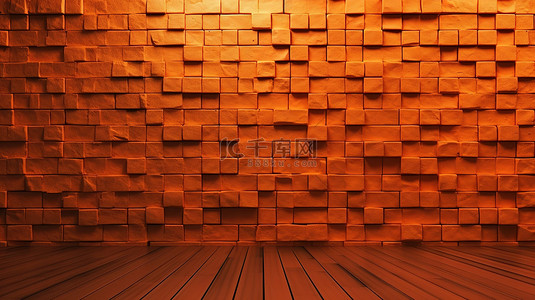 高分辨率 4k 质量的橙色砖壁纸背景的 3D 渲染