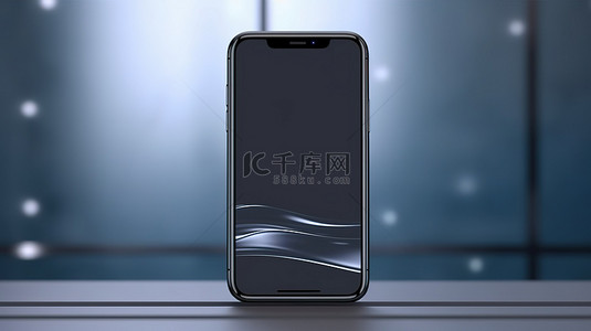 网站设计样机背景图片_时尚的背景呈现 3D 黑色智能手机样机