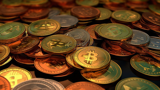 无聊文章背景图片_3D 比特币硬币作为加密货币交换文章的网页背景
