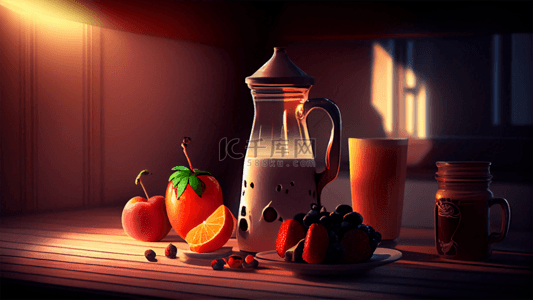 插画奶茶背景图片_奶茶水果橙子背景