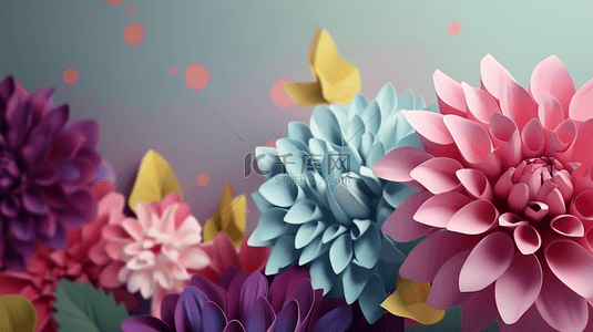 剪纸花卉植物浪漫时尚卡通广告背景