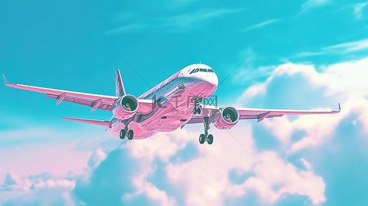 一架飞机在天空中翱翔的风格化 3D 插图