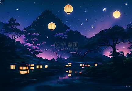 孔明灯清明节紫色天灯背景