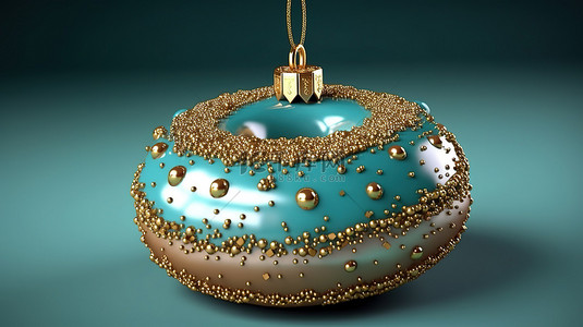 3D 渲染的新年概念节日圣诞小玩意由甜甜圈制作