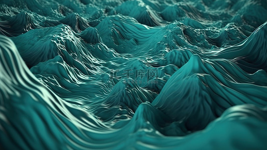 顶视图 3d 渲染中的绿松石波浪和泡沫冲浪