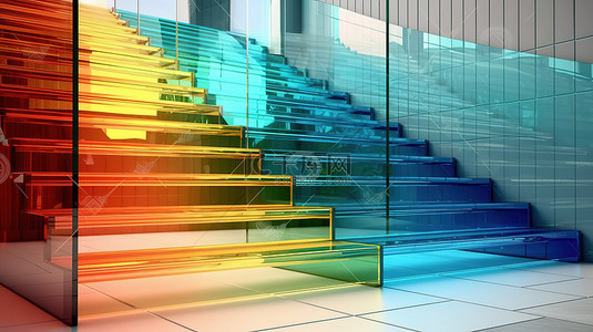 令人惊叹的 3D 渲染中充满活力的玻璃楼梯