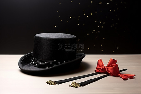 黑丝带背景图片_魔术师帽子面具魔杖和黑丝带