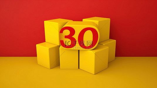 具有黄色特征的红色背景的 3D 渲染，具有 30