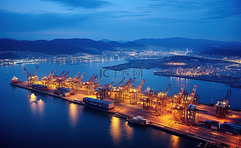 黄昏船背景图片_从更高的角度看黄昏的韩国港口
