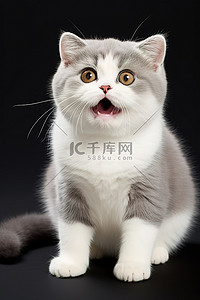 嘴巴喉咙背景图片_一只灰白相间的小猫坐在那儿，嘴巴一端张开