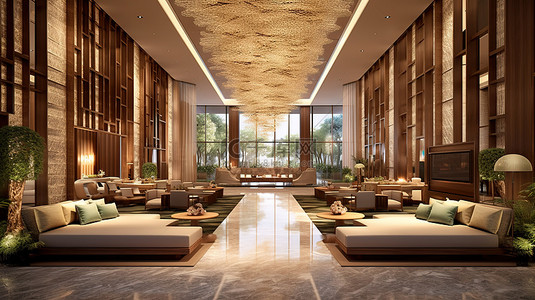 客户休息区门牌背景图片_酒店大堂设有 3D 打造的奢华休息区