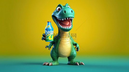 一只手握拳卡通背景图片_机智的 3D 恐龙人物握着汽水瓶