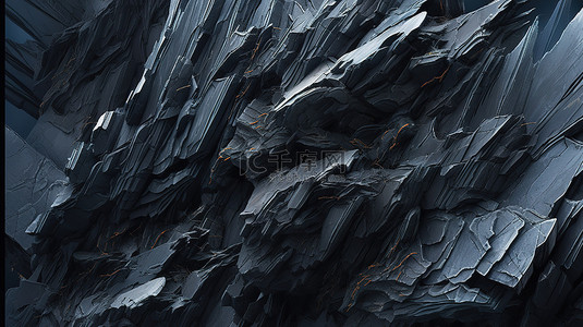 黑色 3d 渲染的低多边形岩石悬崖背景