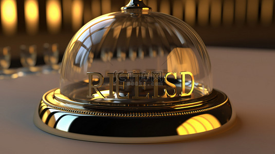 餐厅钟形饰物顶部黑色和金色“保留”标志的 3d 渲染