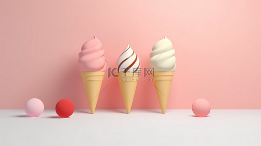 具有简约触感的超现实 3D 渲染冰淇淋