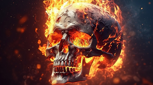 烧焦的背景图片_烧焦头骨的火热 3D 渲染