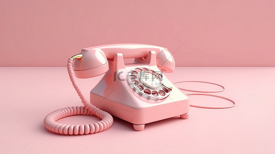 柔和背景上粉红色手机概念的 3D 渲染