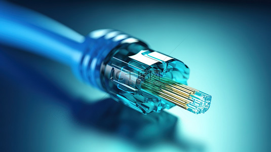 蓝色背景增强了互联网 LAN 电缆的 3D 渲染