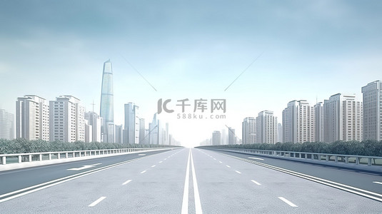 港风街景背景图片_孤立的广告高速公路直路与建筑物在 3D 插图