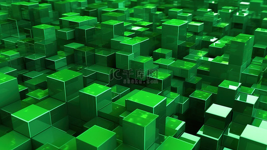 生日模板背景图片_渲染绿色 3D 方形像素抽象模板，非常适合游戏背景
