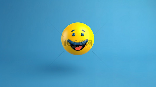 蓝色社交媒体背景下 Facebook 反应的笑表情符号气球符号的 3D 渲染