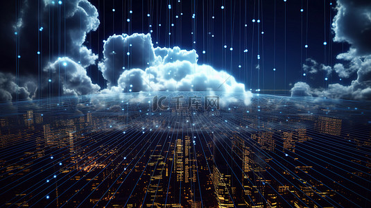 云计算技术互联网数据背景的 3D 插图