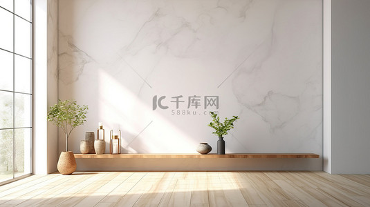 木地板客厅背景图片_简约的斯堪的纳维亚风格模拟室，配有白色大理石和木墙背景